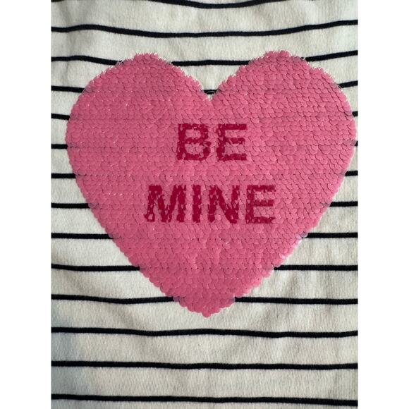 Talbots Valentine top black & white stripe pink sequin Be Mine heart cotton Sz S - Picture 3 of 6